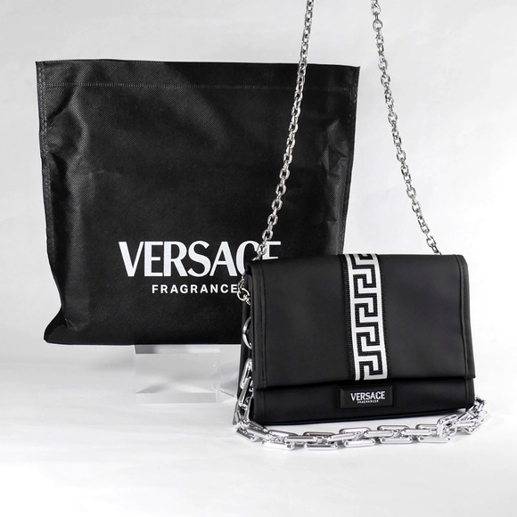 VERSACE Crossbody Clutch Bag Limited Edition NEW Black Silver - Picture 8 of 8